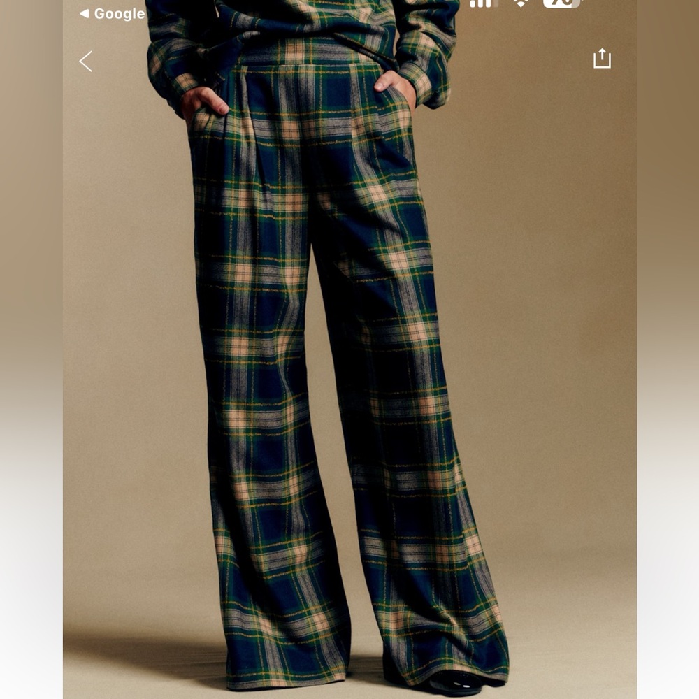 Sezane Navy and Green Plaid AZZIO TROUSERS - Picture 2 of 7
